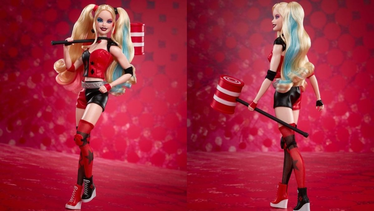 Harley Quinn Barbie doll front and back.