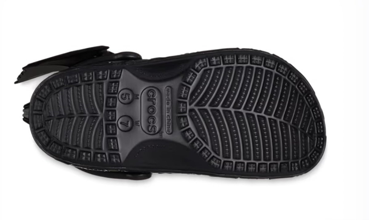 Batmobile Crocs, bottom view.