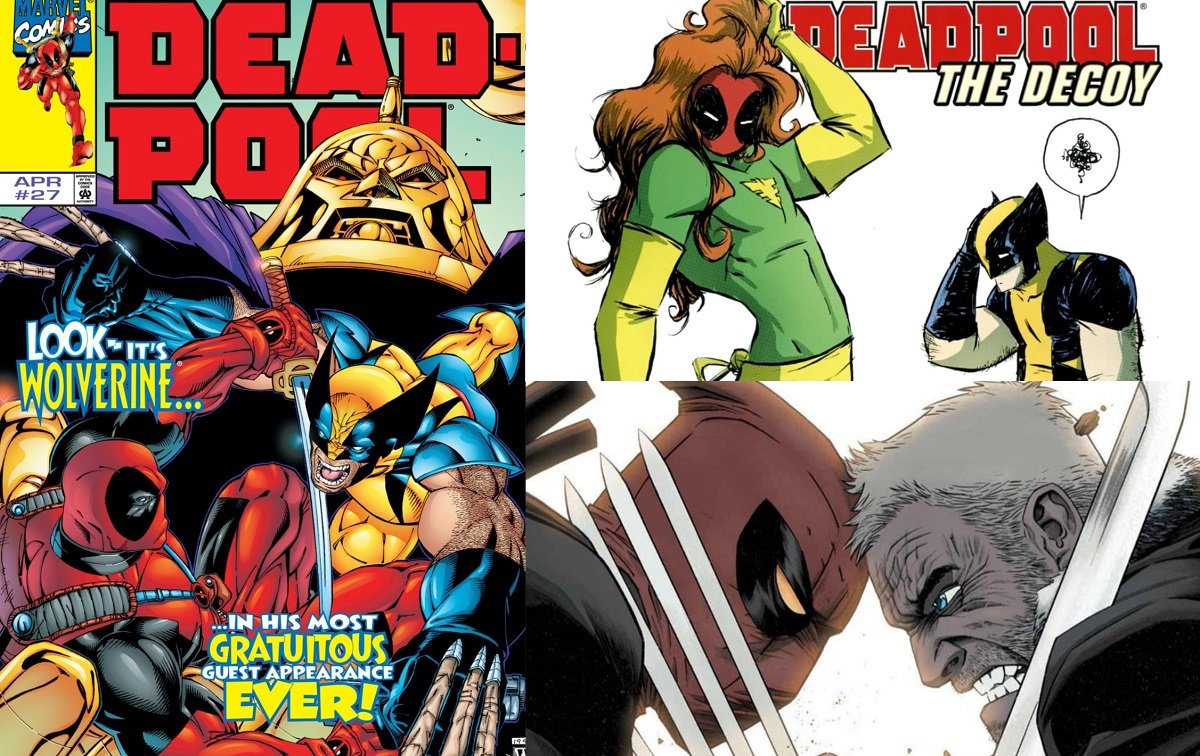 Milestone issues of Deadpool and Wolverine, including 1999's Deadpool #27, Deadpool/Wolverine: The Decoy, and Old Man Logan vs. Deadpool.