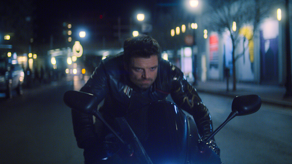 Bucky Barnes drives a bike angrily each other in The Falcon and the Winter Soldier