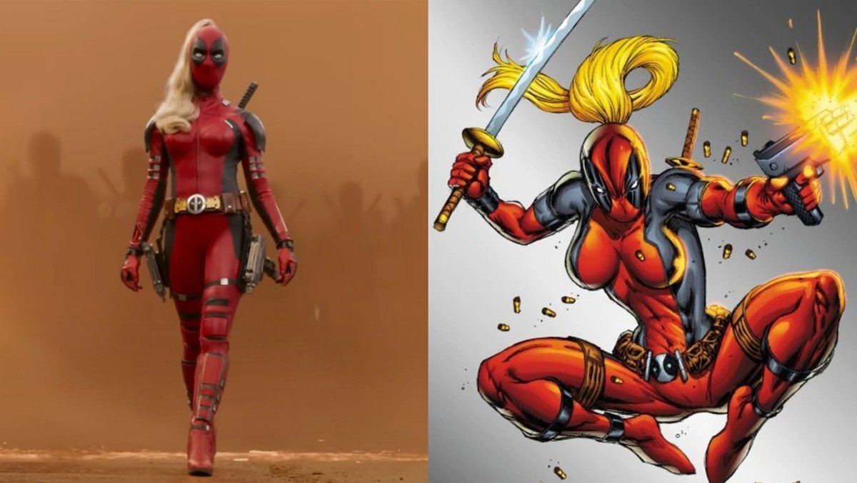 Lady Deadpool in the movie Deadpool & Wolverine (L) and Lady Deadpool in the comics.