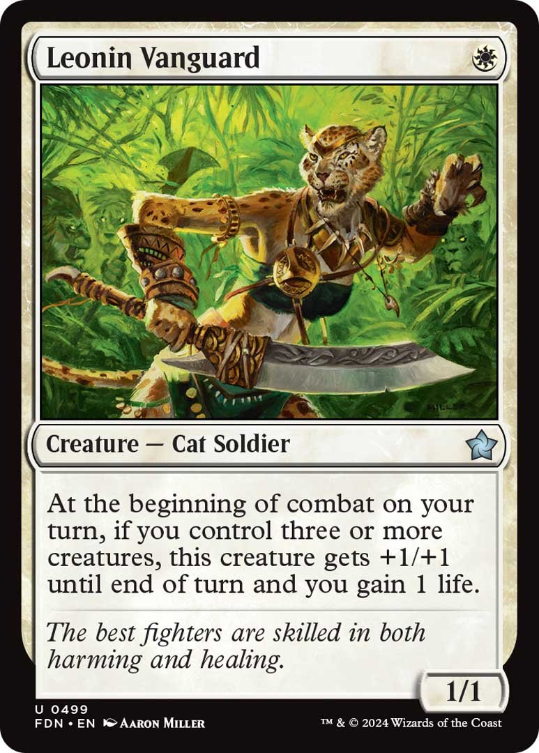 The u0022Leonin Vanguardu0022 card from Magic: The Gathering's Foundations set.