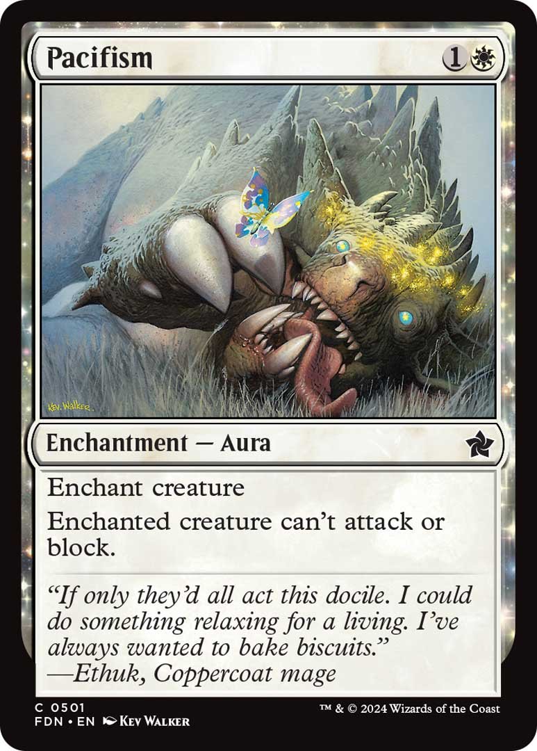 The u0022Pacifismu0022 card from Magic: The Gathering's Foundations set.