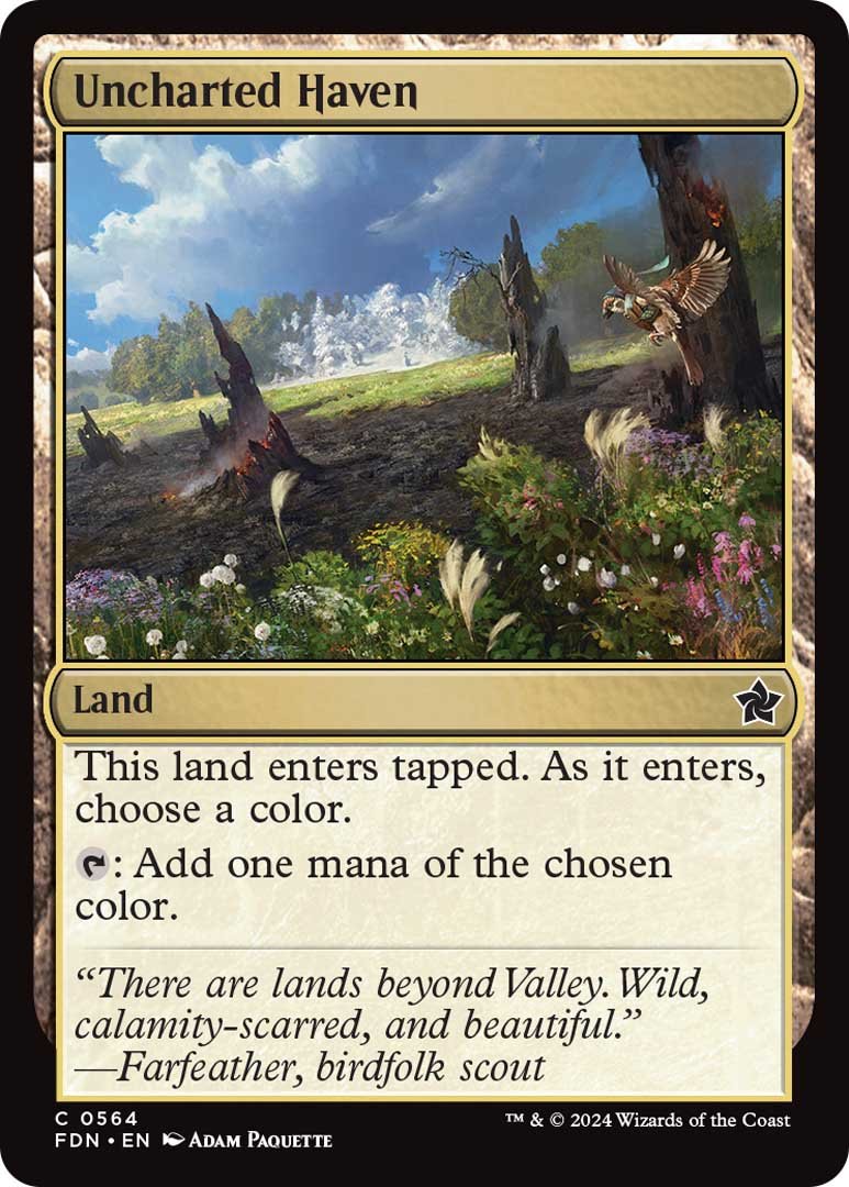 The u0022Uncharted Havenu0022 card from Magic: The Gathering's Foundations set.