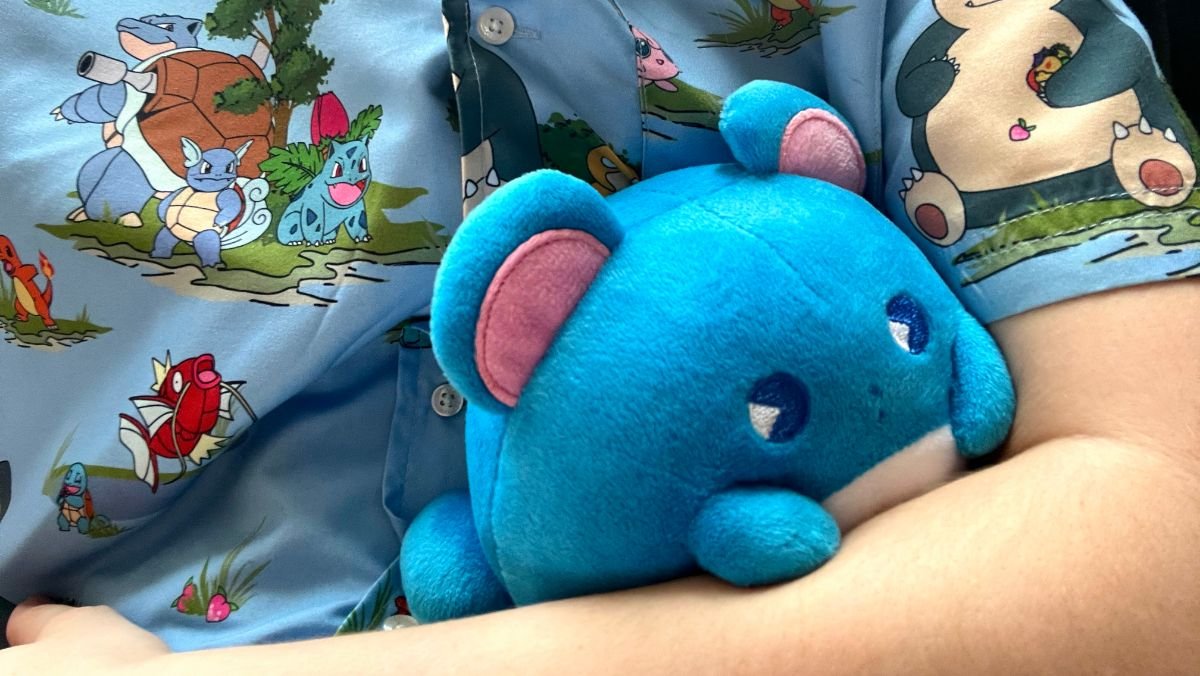 pokemon soda pop plush in arm close up marill