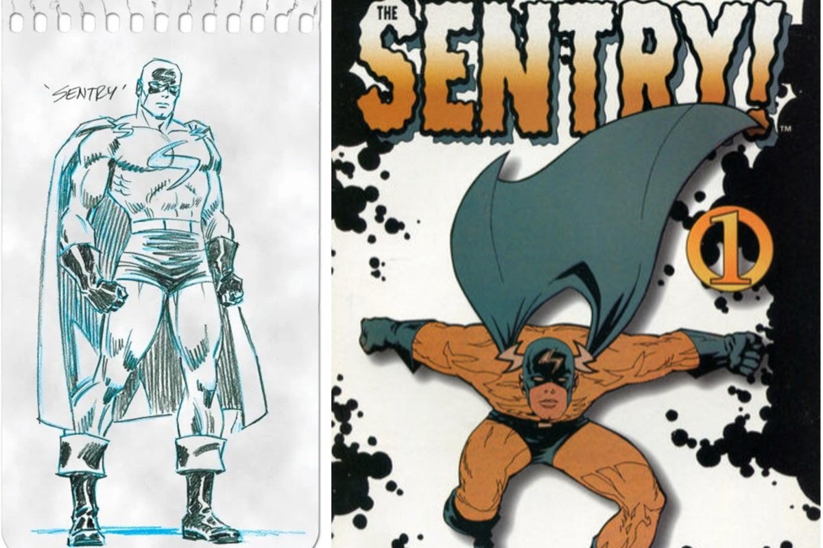 The art by fictional artist Artie Rosen for the lost Sentry comic book of the '60s.
