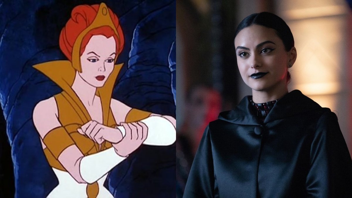 split image of Teela from He-Man cartoon and Camila Mendes as Veronica in Riverdale
