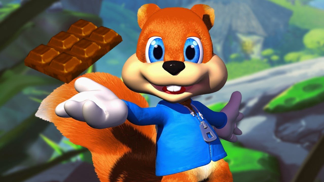 photo of conker from video game with chocolate health bar