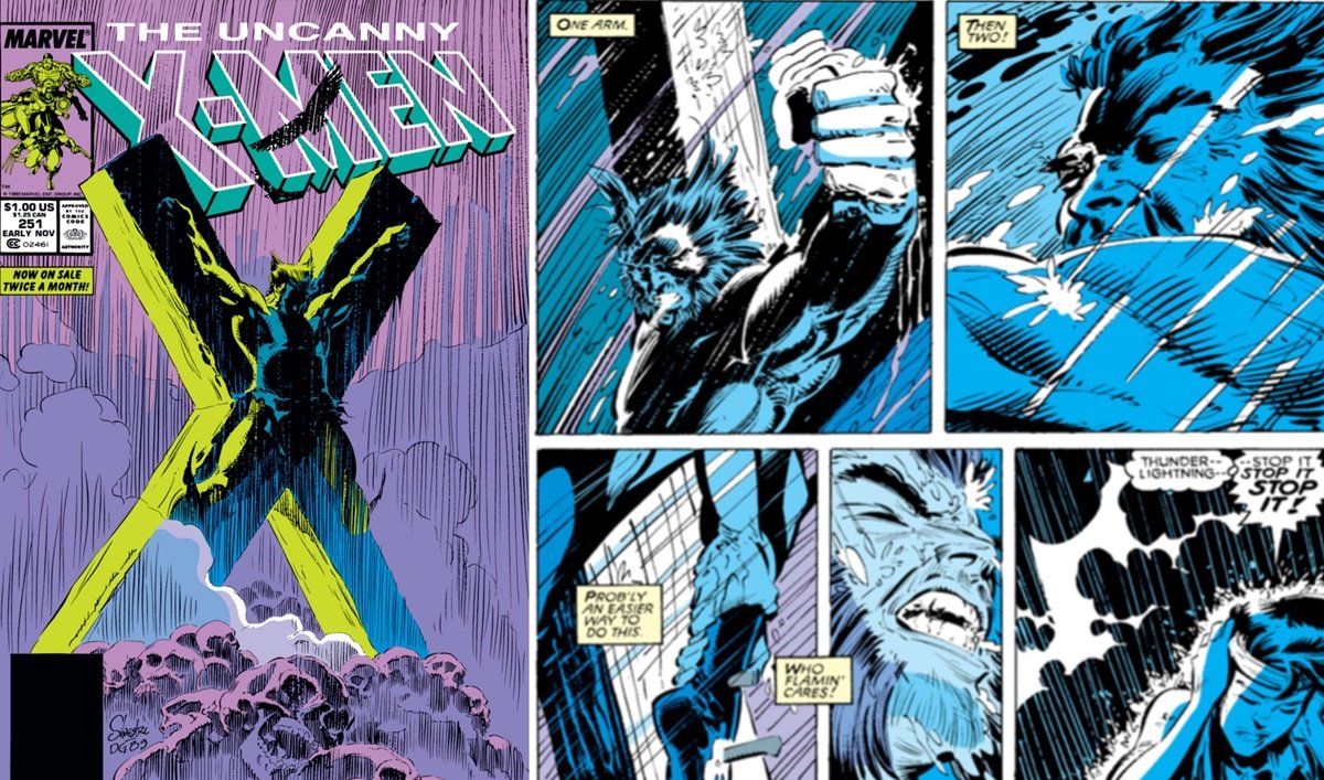 Marc Silvestri's cover for 1989' Uncanny X-Men #251, featuring a crucified Wolverine.