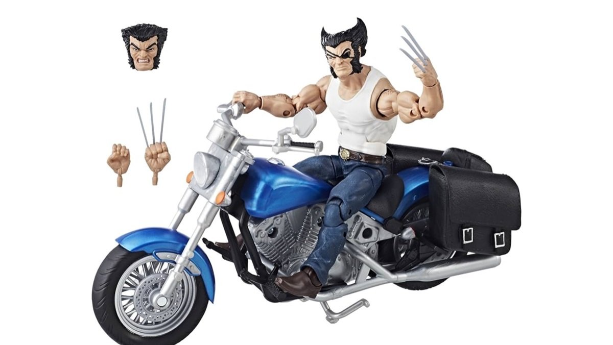 Marvel Legends' Wolverine on a motorcycle action figure.