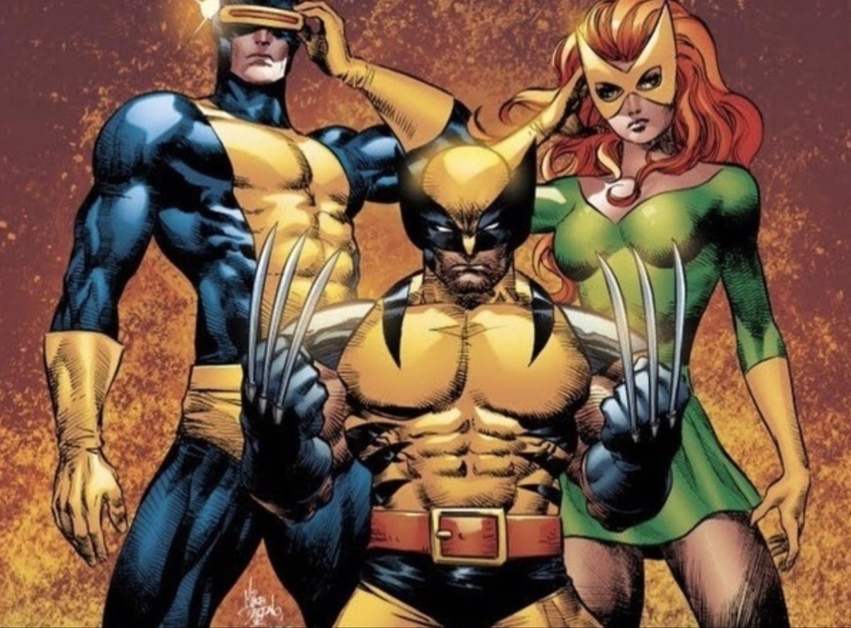 Short Wolverine next to Cyclops and Jean Grey.